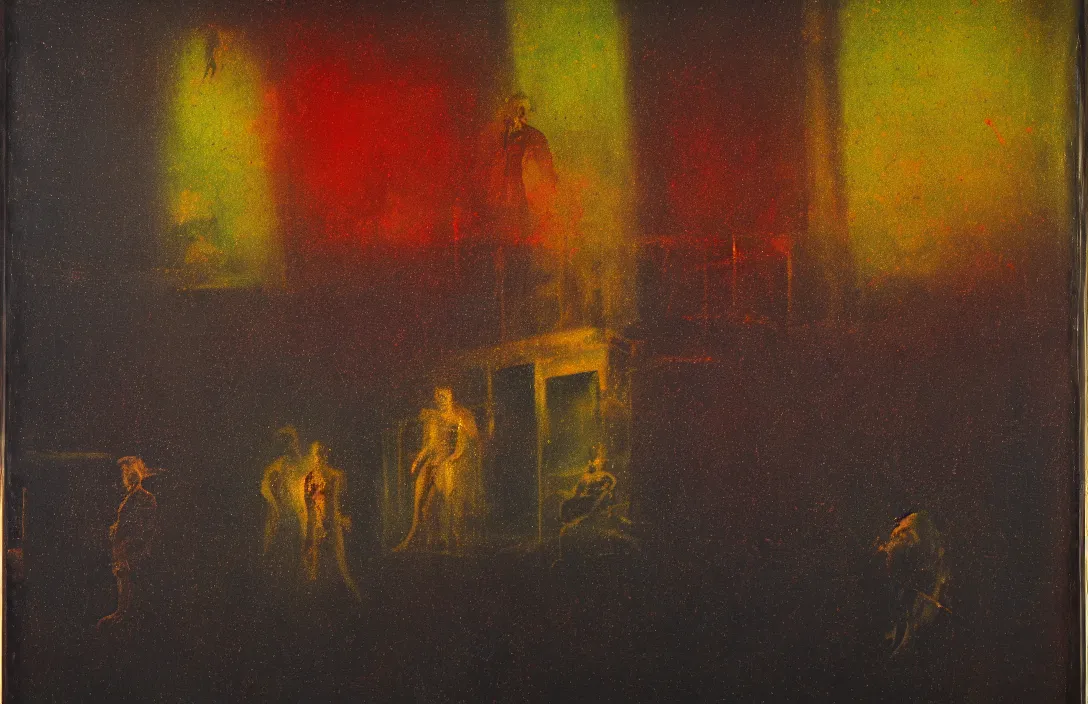 Image similar to anomaly in spatial lay - out energetic brushstrokes create optical flow intact flawless ambrotype from 4 k criterion collection remastered cinematography gory horror film, ominous lighting, evil theme wow photo realistic postprocessing painting by sir sidney nolan main protagonist light and coloring of 1 8 th century paintings royal garden design by andre le notre