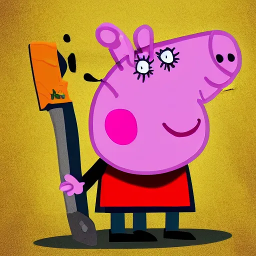 Prompt: peppa pig holding a chainsaw, trendin on artstation