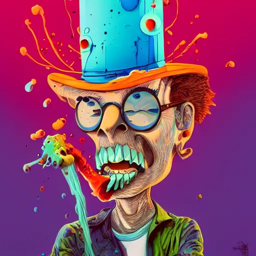 Image similar to high guy by Alex Pardee and Nekro and Petros Afshar, unstirred paint, vivid color, cgsociety 4K