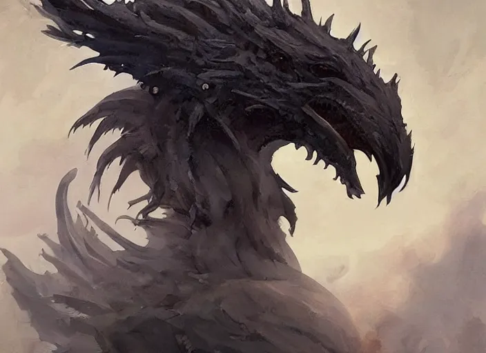 Image similar to side profile of a perfect symmetrical giant dark - raven dragon head in focus, calm, muted colors, cinematic romantic magical, myth, mythical, mythic, masterpiece, crazed, by greg manchess, huang guangjian, gil elvgren, sachin teng, greg rutkowski, jesper ejsing, ilya kuvshinov