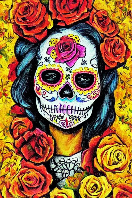 Image similar to Illustration of a sugar skull day of the dead girl, art by maximilien luce