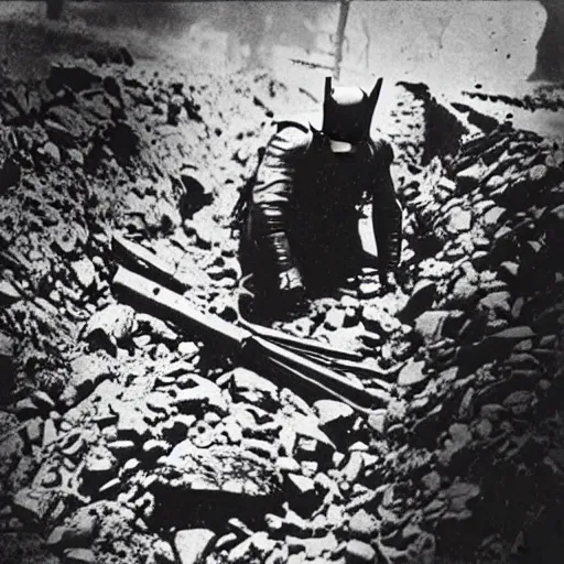 Prompt: world war i photo of batman in the trenches