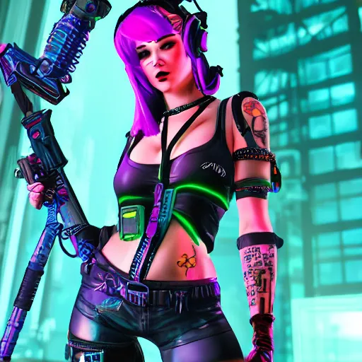 Image similar to 1 9 2 0 cyberpunk pinup girls, neon colors, 8 k, hd, apex legends, fornite, gta