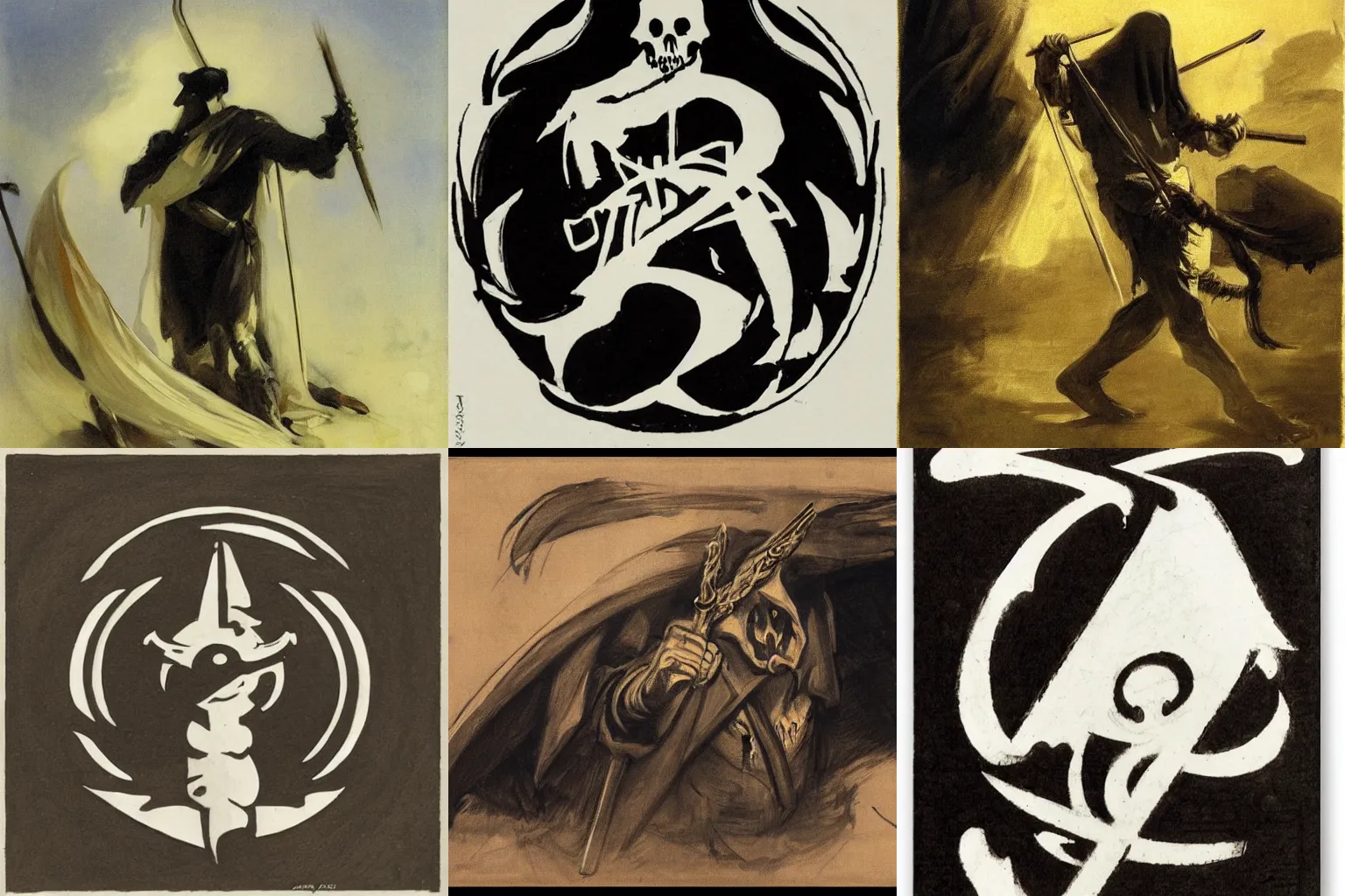 Prompt: logo of a reaper by anders zorn
