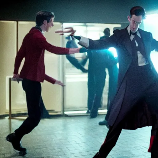 Prompt: matt smith dancing in morbius ( 2 0 2 2 ), cinematic still