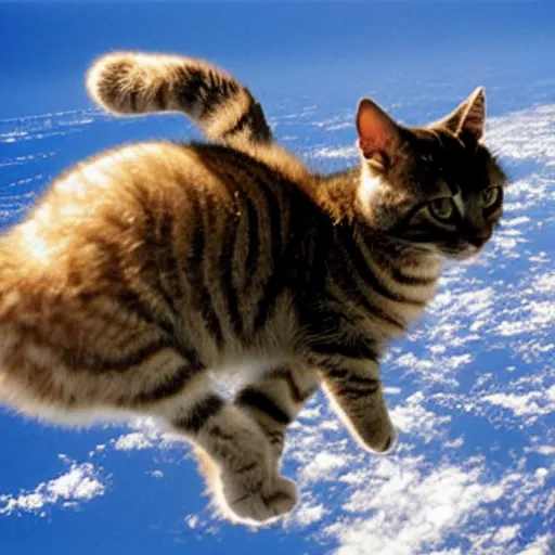 Image similar to NASA'S cat flying over the space, photo