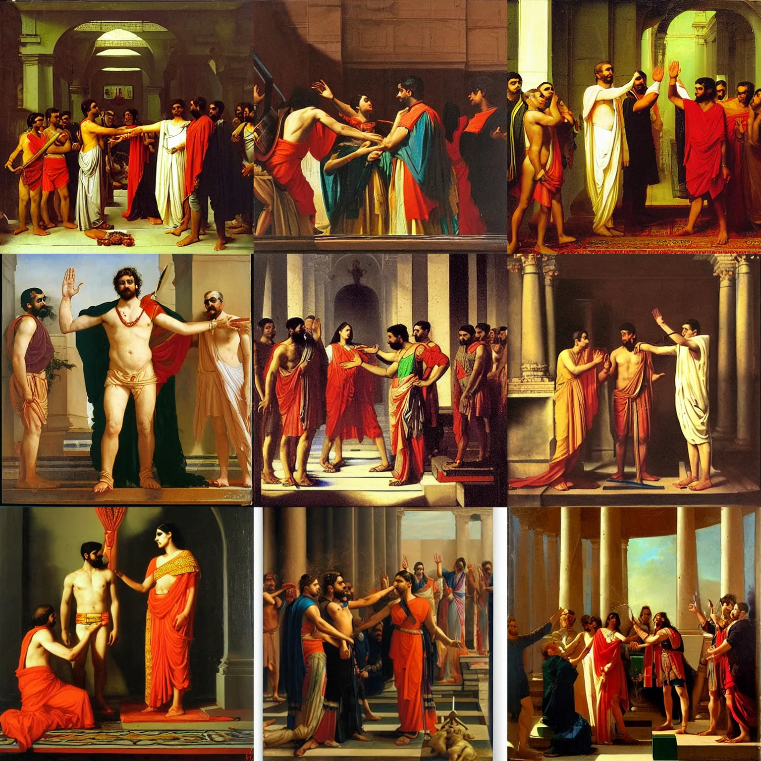Prompt: Oath of the Horatii by Ravi Varma