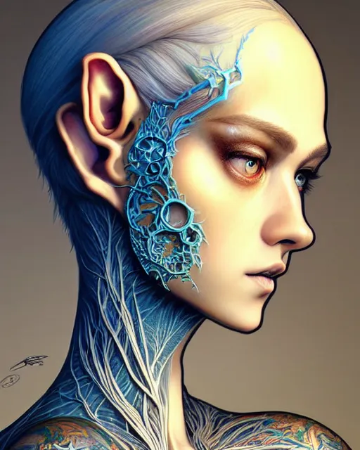 Prompt: digital art, centered portrait elven with short hair, face made with intricate roots, by james jean and by artgerm, by ross tran, ultradetailed, charachter design, concept art, trending on artstation,