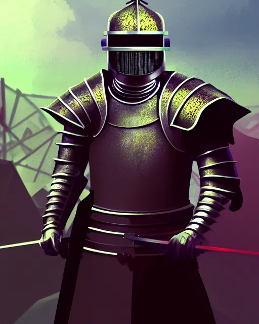 Image similar to hyper - realistic illustration of a knight, in a sci - fi music festival, digital painting, sharp focus