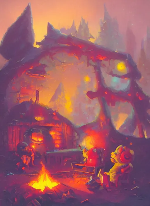 Prompt: cozy camp fire by paul lehr