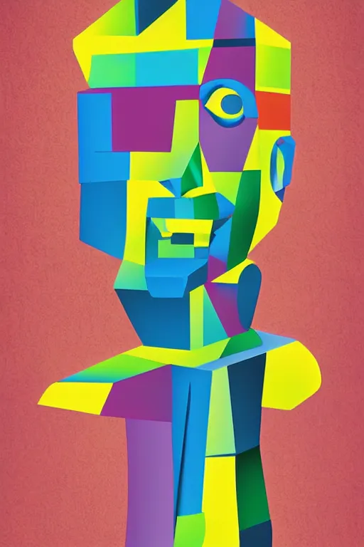 Image similar to cubist moai statue cutout digital illustration cartoon colorful beeple