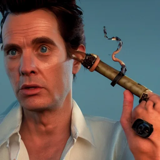 Prompt: hyperrealistic dslr film still of ace ventura pet detective smoking a crack pipe, stunning 8 k octane comprehensive 3 d render, inspired by istvan sandorfi & greg rutkowski & unreal engine, perfect symmetry, dim volumetric cinematic lighting, extremely hyper - detailed, extremely lifelike attributes & lifelike texture, intricate, masterpiece, artstation, stunning