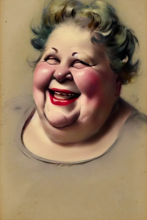 Image similar to ( ( ( ( ( 1 9 5 0 s retro happy smiling fat middle aged woman face portrait. muted colors. ) ) ) ) ) by jean - baptiste monge!!!!!!!!!!!!!!!!!!!!!!!!!!!!!!