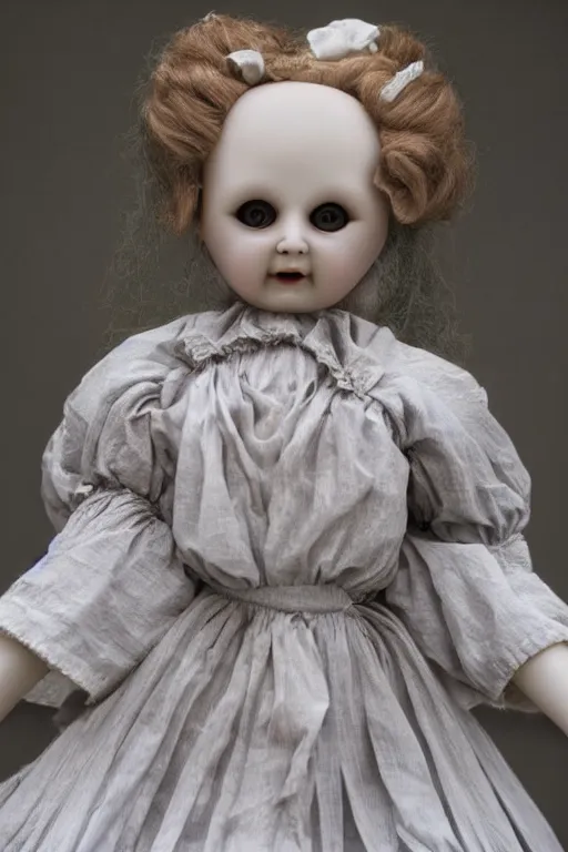 Prompt: creepy porcelain doll with creepy shining eyes.