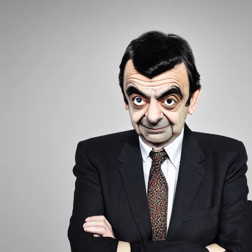 Image similar to A portrait mr bean teams up with a teenage rowan atkinson, perfect faces, 50 mm, award winning photography