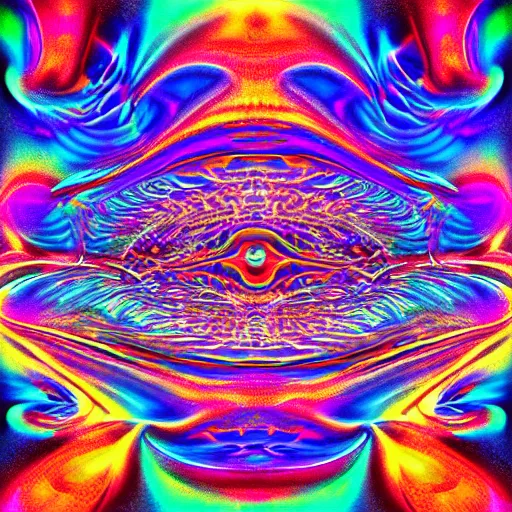 Prompt: digital art hyperrealistic fantasy psychedelic face melting geometric blotter fractal