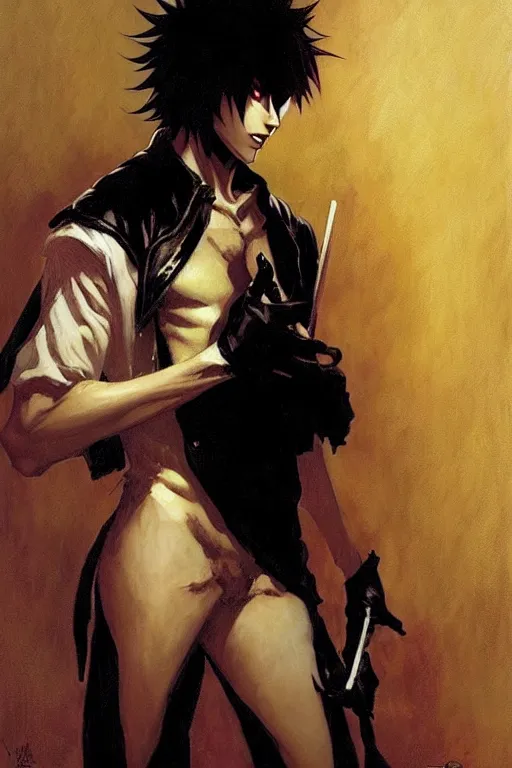 Prompt: death note, attractive male, character design, dynamic lighting, cool and bright tint, painting by gaston bussiere, craig mullins, j. c. leyendecker, tom of finland