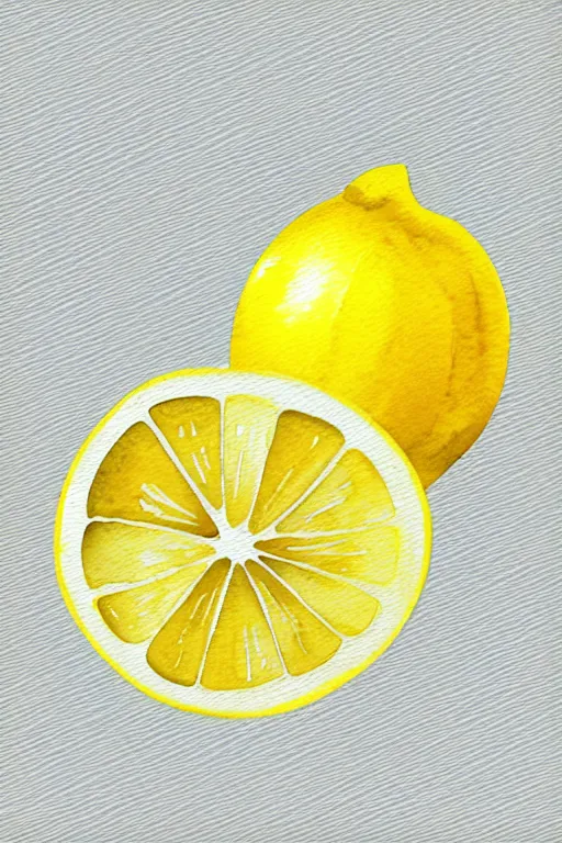 Image similar to minimalist watercolor art of a yellow lemon on white background, illustration, vector art