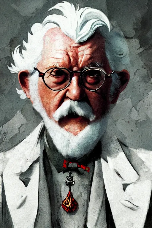 Image similar to colonel sanders, sorcerer, lord of the rings, tattoo, decorated ornaments by carl spitzweg, ismail inceoglu, vdragan bibin, hans thoma, greg rutkowski, alexandros pyromallis, perfect face, fine details, realistic shaded