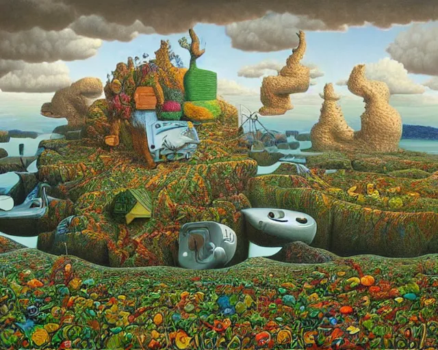 Image similar to a painting of a landscape, a surrealist painting by jacek yerka, cgsociety, fantastic realism, surrealist, detailed painting