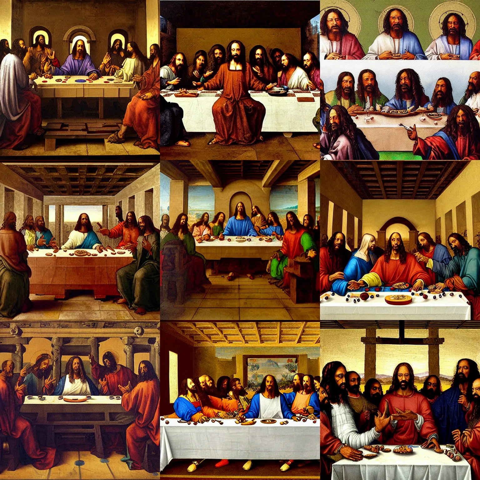 Prompt: snoop dogg at last supper painting by leonardo da vinci high quality