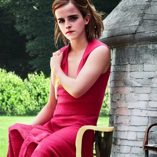 Image similar to emma watson as a strawberry chair