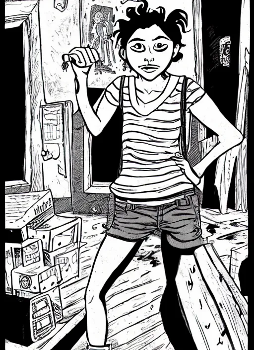 Image similar to a portrait of a pretty sewer punk young lady by alison bechdel