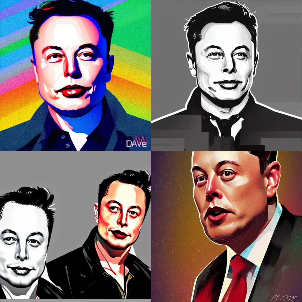 Prompt: digital artwork of Elon Musk by artist Dave Cropper (2022)