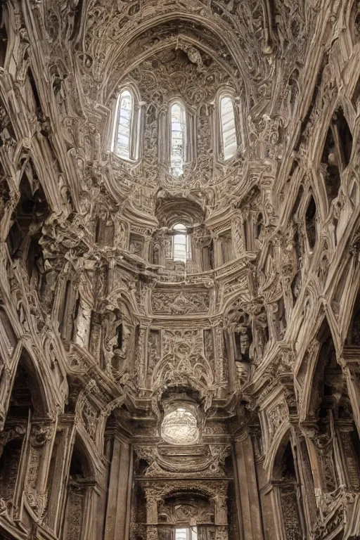 Image similar to photo inside an abandoned cathedral, ornate highly detailed intricate