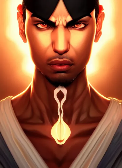 Prompt: symmetry!! portrait of rashid, street fighter iv, global illumination!! intricate, elegant, highly detailed, digital painting, artstation, concept art, smooth, sharp focus, illustration, art by artgerm and greg rutkowski and alphonse mucha