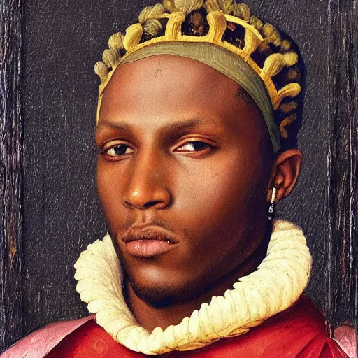 Image similar to a renaissance style portrait painting of asap rocky