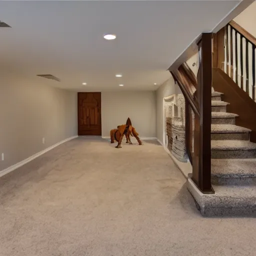 Image similar to a real estate home interior photo. there is an intruder in the basement