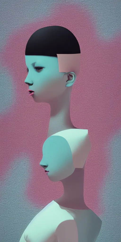 Image similar to 3d matte render, Hsiao-Ron Cheng, pastel colors, hyper-realism, pastel, polkadots, minimal, simplistic, amazing composition, woman, vaporwave, wow, Gertrude Abercrombie, Beeple, minimalistic graffiti masterpiece, minimalism, 3d abstract render overlayed, black background, psychedelic therapy, trending on ArtStation, ink splatters, pen lines, incredible detail, creative, positive energy, happy, unique, negative space, pure imagination painted by artgerm