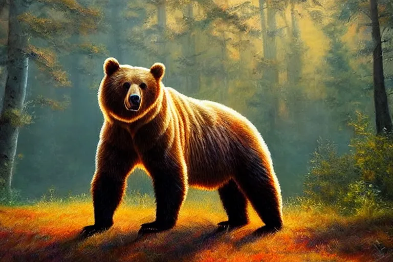 Image similar to bear, fantasy, painting, ultra realistic!!!, clear weather, golden hour, sharp focus