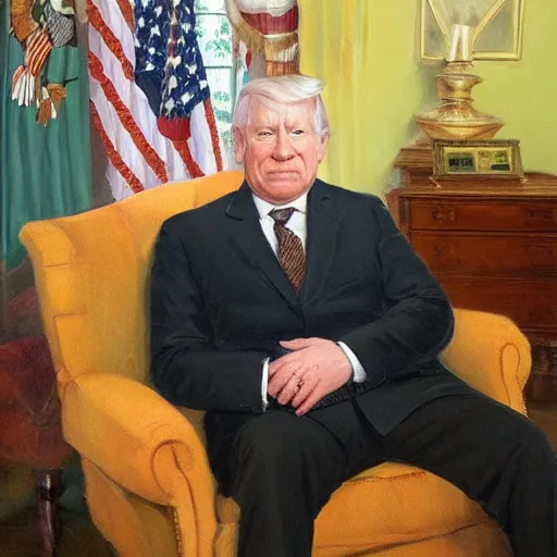 Image similar to senator armstrong sitting in oval office, oil painting, presidential portrait