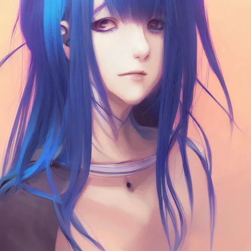 Image similar to full headshot portrait of a girl with long blue hair, drawn by WLOP, by Avetetsuya Studios, attractive character, colored sketch anime manga panel, trending on Artstation