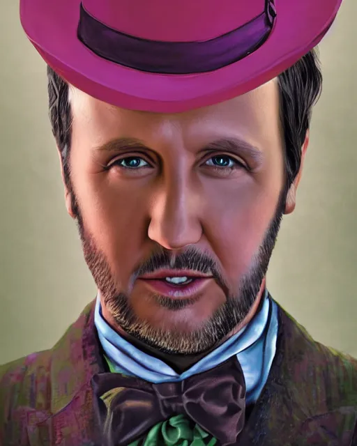 Image similar to Luke Bryan as Willy Wonka, digital illustration portrait design, detailed, gorgeous lighting, dynamic portrait