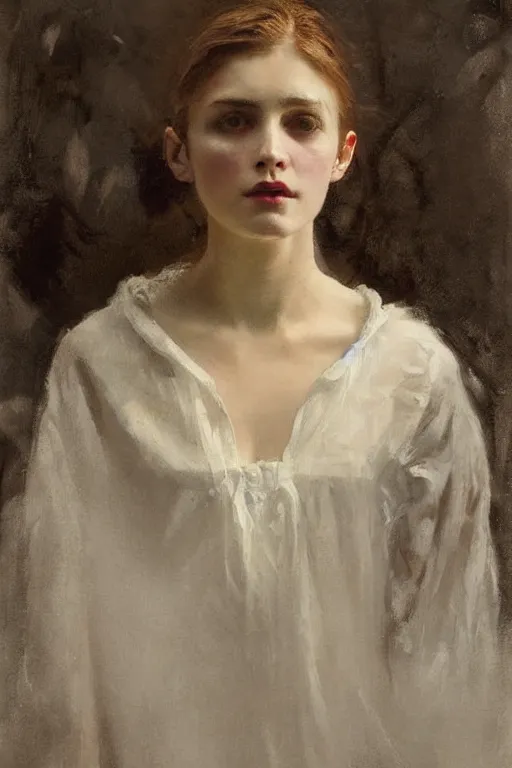 Prompt: Richard Schmid and Jeremy Lipking full length portrait painting of a young beautiful victorian vampire woman