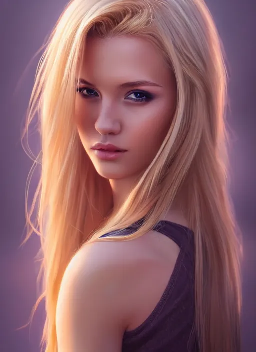 Image similar to photo of a gorgeous female with long blonde hair in the style of stefan kostic, realistic, full body shot, wide angle, sharp focus, 8 k high definition, insanely detailed, intricate, elegant, art by stanley lau and artgerm, floating embers