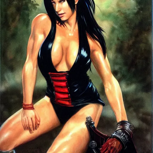 Prompt: tifa lockhart by frank franzetta