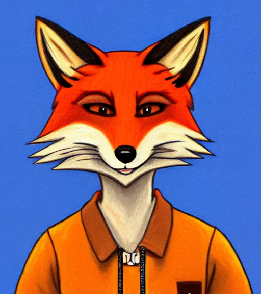 Image similar to expressive stylized master furry artist digital colored pencil painting full body portrait character study of the fox small head fursona animal person wearing clothes jacket and jeans by master furry artist blotch