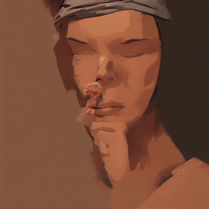 Image similar to woman portrait with a paper bag over the head, highly detailed, artstation, art by ian mcque, ilya kuvshinov, zdislav beksinski, wayne barlowe, edward hopper