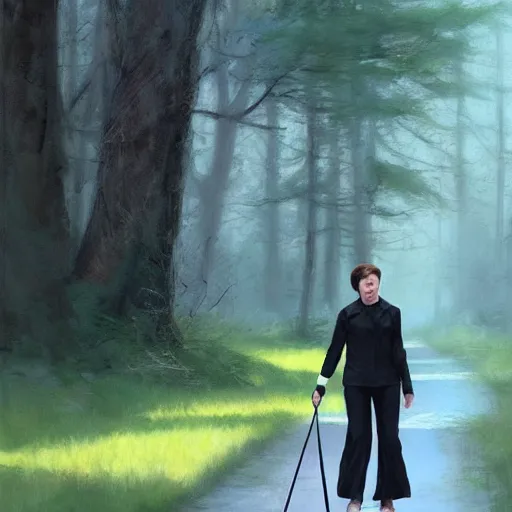 Image similar to supreme court justice elena kagan going for a walk in the woods, digital art by ruan jia and mandy jurgens and artgerm, highly detailed, trending on artstation, award winning