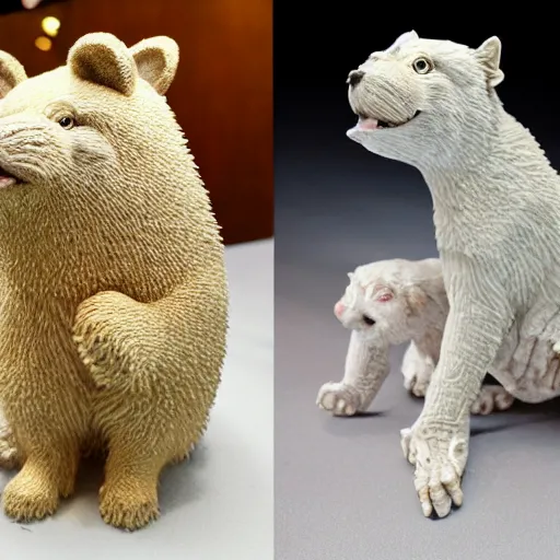 Prompt: hyper detailed sugar crusted sculpture of different cute animals