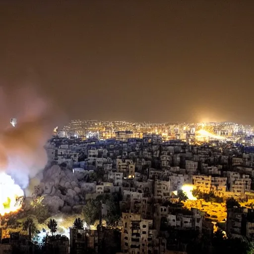 Image similar to picture of huge explosion in city in Syria at night