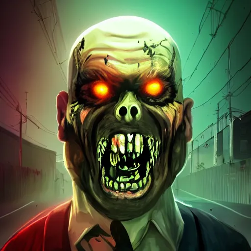 Prompt: angry horrible zombie, grimdark gta v game icon, stylized digital illustration, radiating a glowing aura, global illumination, ray tracing, hdr, fanart arstation by ian pesty and katarzyna bek - chmiel