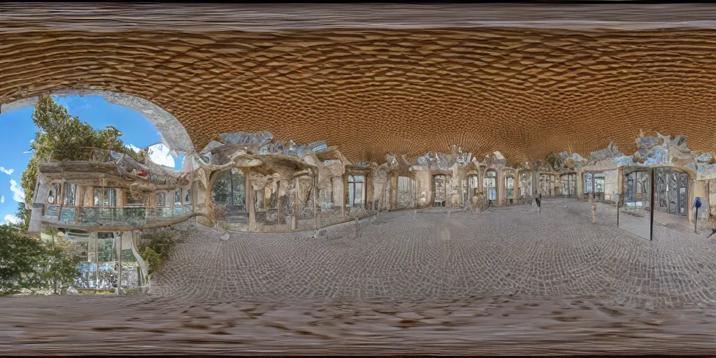 Image similar to seamless equirectangular projection of a 3 6 0 view inside a building made by gaudi