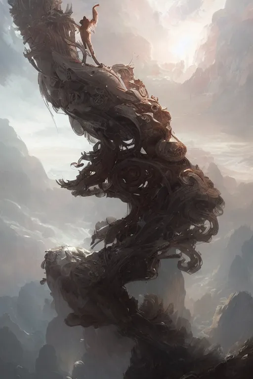 Prompt: art masterpice, cthulu descending from the clouds, intricate, beautiful cinematic lighting, stunning painting by artgerm, caravaggio, android jones, wadim kashin