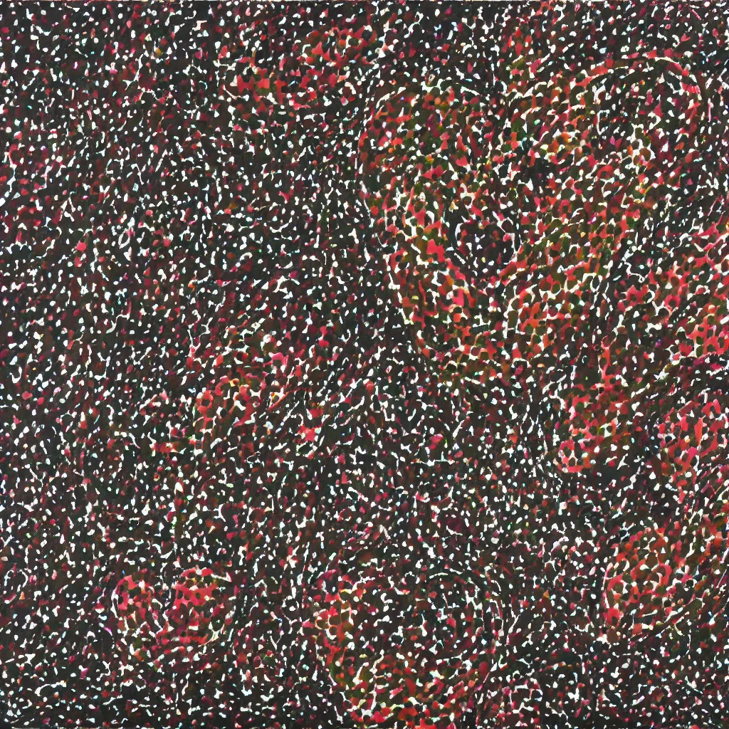 Prompt: camo made of hearts and smiling, abstract, francis bacon artwork, cryptic, dots, spots, stipple, lines, splotch, color tearing, pitch bending, faceless people, dark, ominous, eerie, hearts, minimal, points, technical, old painting, neon colors, folds