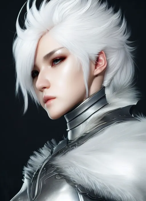 Image similar to fur - lined armor!!! beautiful and elegant white haired female!! gorgeous ayes!! character concept art, sharp focus, octane render! unreal engine 5! highly rendered!! trending on artstation!! detailed linework!! illustration by artgerm, wlop and ayami kojima